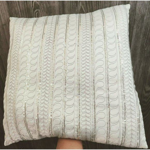 S.L. Home Fashions Pillow Pale Blue Cover Silver Sequin Design 100% Cotton Cover - Picture 2 of 9